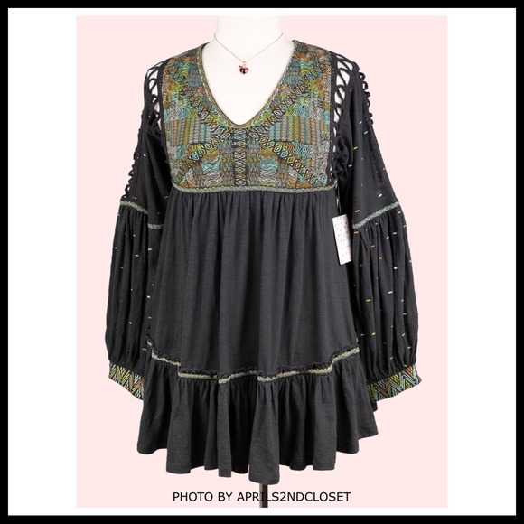 FREE PEOPLE BOHO FLOWY TUNIC MINI DRESS A3C - Picture 14 of 16